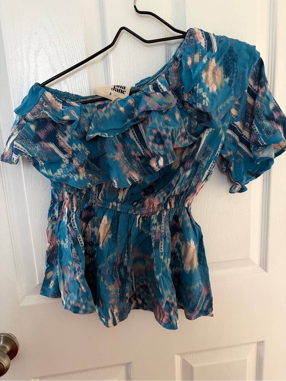 Jane Blue Floral Off-Shoulder Ruffle Top